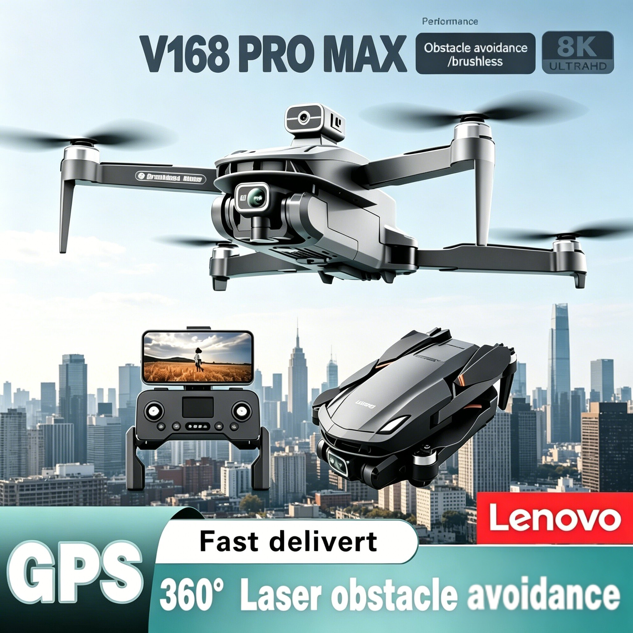Lenovo V168 Drone 4K Professin - Drone Camera Wide Angle บทวิจารณ์และราคา